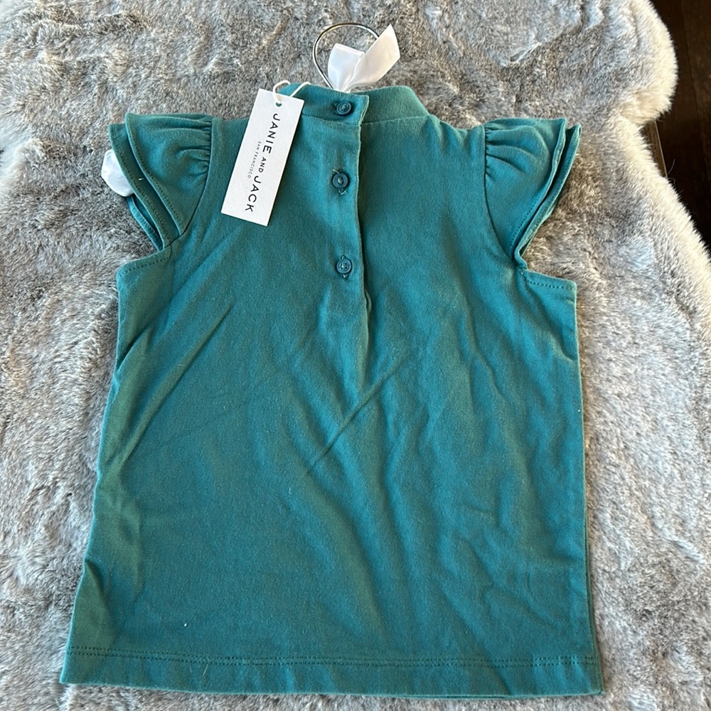 JANIE & JACK NWT teal mock neck with bow accent and ruffle short sleeve top 2T - Picture 3 of 5
